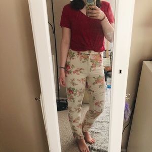 High-Waisted Floral Mom Jeans